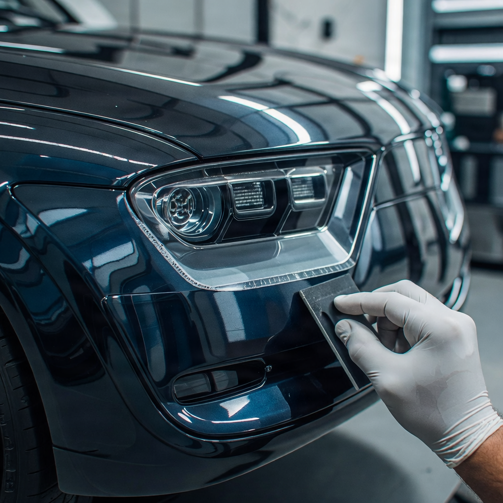 Close-up of a car bumper showing invisible PPF protection.